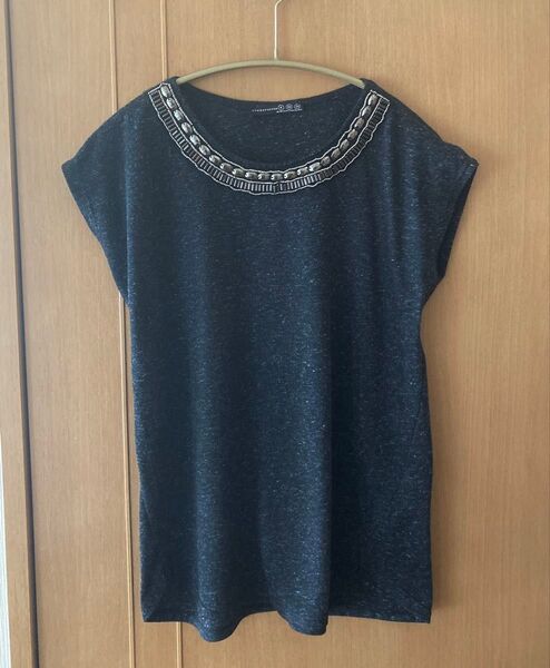 ロンドン ATMOSPHERE アトモスフィア 杢調ダークグレー カットソー 麻混 Tシャツ M インポート イギリス