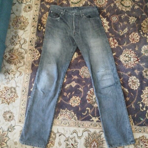 ARMANI JEANS アルマーニジーンズ デニムパンツ ダメージ加工 クラッシュ リペア ロック 灰色 W31