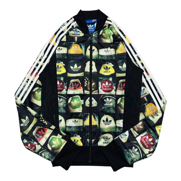 【即完売商品】希少 adidas アディダス ヒールタブ 総柄 トラックジャケット レディース サイズXS ワンポイントロゴ