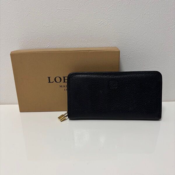 中古品 LOEWE ロエベ アマソナ ラウンドファスナー長財布 ゴートスキン 黒