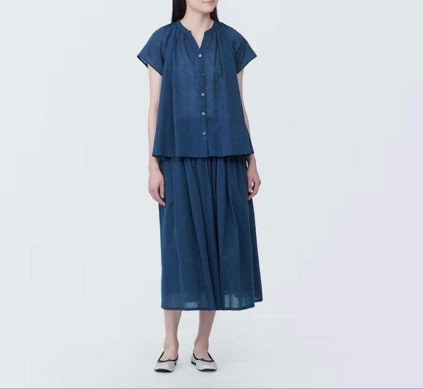MUJI 強撚ボイル フレンチスリーブブラウス&スカート セットアップ ワンピース