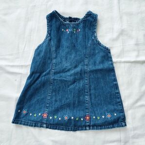 MIKIHOUSE デニムワンピース 花柄刺繍 女の子 キッズ