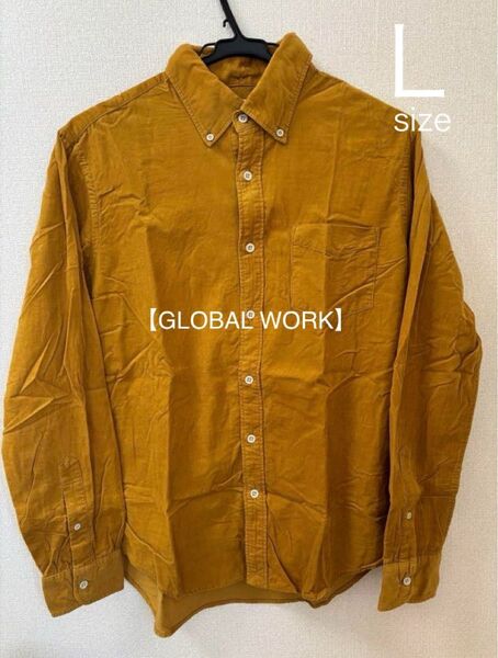 L【GLOBAL WORK シャツ】グローバルワーク シャツ ボタンダウン 長袖シャツ ベロア 黄 shirt