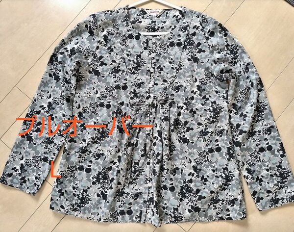 柄 プルオーバー L 植物柄 ブラウス 長袖 春物