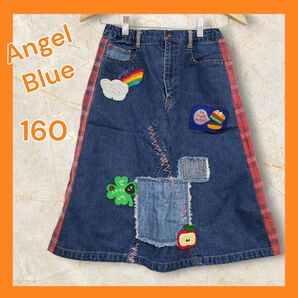 エンジェルブルー Angel Blue デニムスカート 膝丈 女の子 キッズ 子供 160 L 青 ブルー 赤 マルチカラー