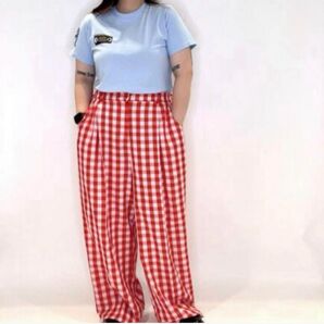 【新品未使用】PUNYUS ギンガムチェックタックパンツ レッド サイズ4 大きいサイズ 渡辺直美 スラックス