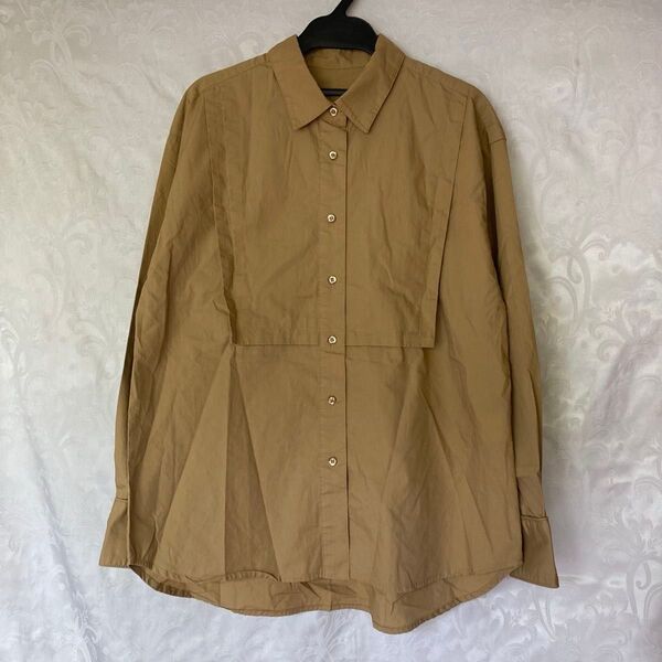 【良品 シップス】レギュラーカラー コットン シャツ M L ダークベージュ 綿100 長袖 薄手