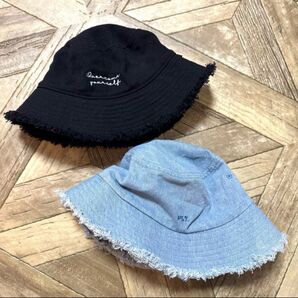 ピンクラテ フリンジハットバケットハット 2個セットデニム黒