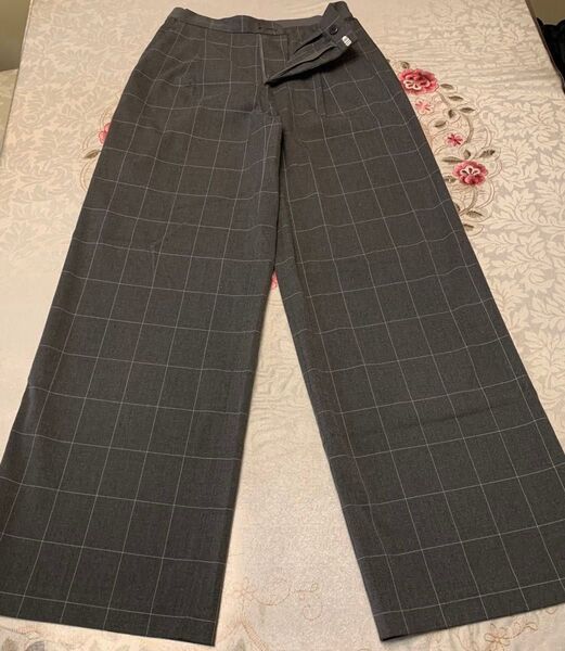 4千円以上の品 UNIQLO グレンチェックワイドパンツ 通勤パンツ