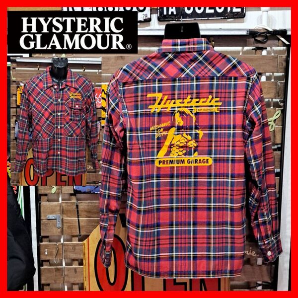 定価2.6万 HYSTERIC GLAMOUR ガールプリント チェック 長袖 ネルシャツ M