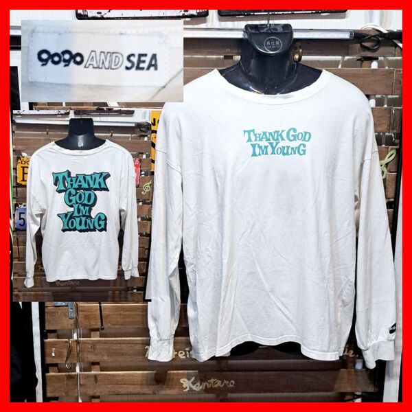 9090×WIN AND SEA ナインティナインティ ウィンダンシー オーバーサイズ プリント 長袖Tシャツ L ホワイト