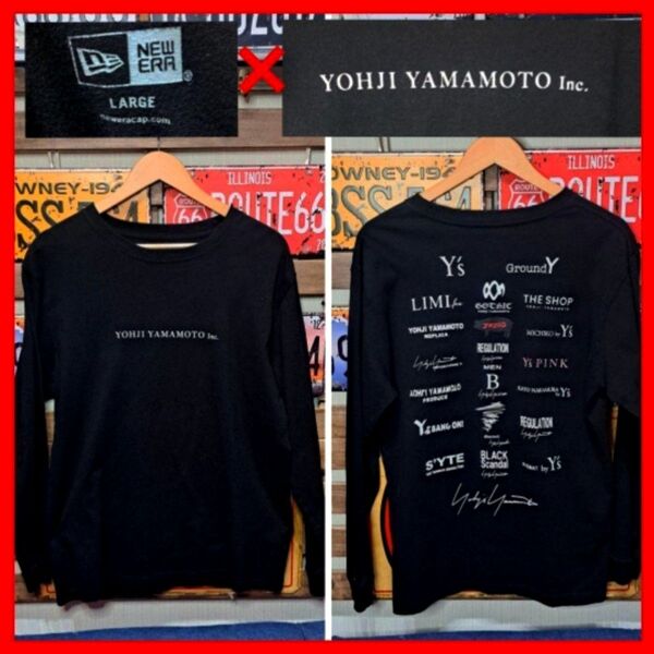 NEW ERA×YOHJI YAMAMOTO ニューエラ ヨウジヤマモト ロゴプリント 長袖 カットソー L ブラック