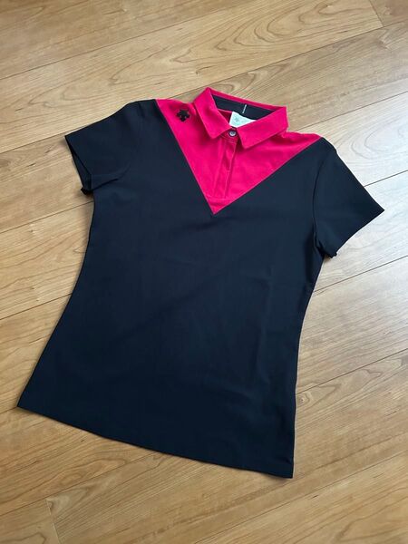 DESCENTE GOLF デサントゴルフ レディース 半袖ポロシャツ ピンク×ブラック L