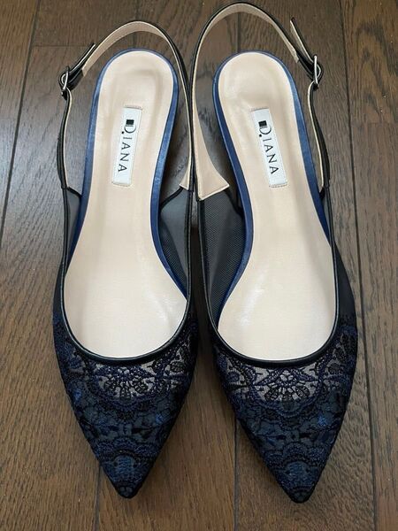 【新品・未使用】ダイアナ バックベルトポインテッドトゥサンダル ミュール パンプス 24.5 レースが美しい
