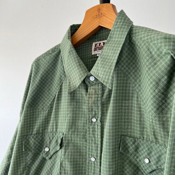 USA古着 ELY cattleman ビンテージ ウエスタンシャツ スナップボタン グリーン チェック メンズ 長袖 XXL
