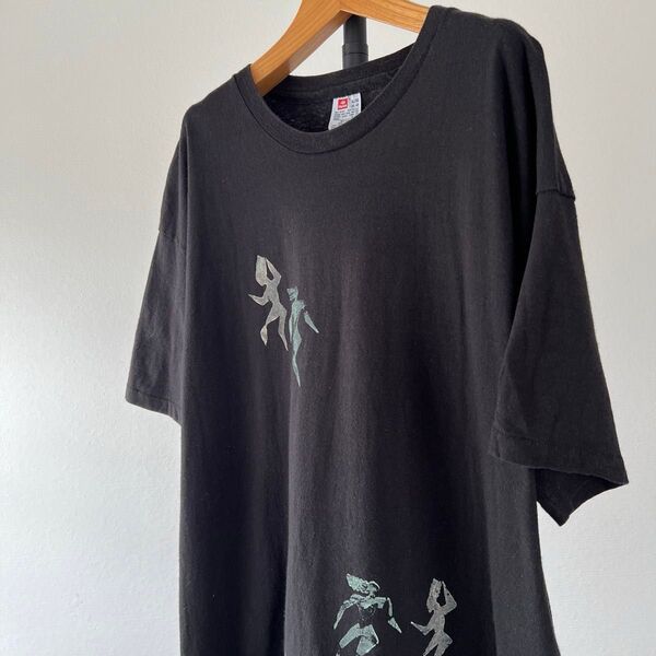 90s USA製 エスニック ビンテージTシャツ ネイティブ hanes メンズ 半袖 ブラック XLサイズ【シングルステッチ】
