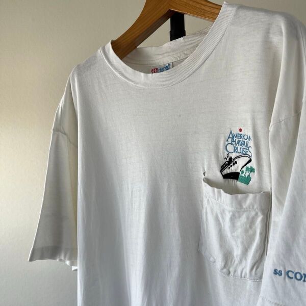 90s USA製 AMERICAN HAWAII cruise ビンテージTシャツ スーベニア ホワイト【シングルステッチ】