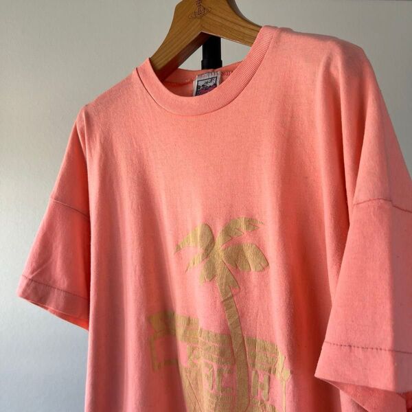 90s カナダ製 FAST TURN ビンテージTシャツ サーモンピンク メンズ 半袖【シングルステッチ】