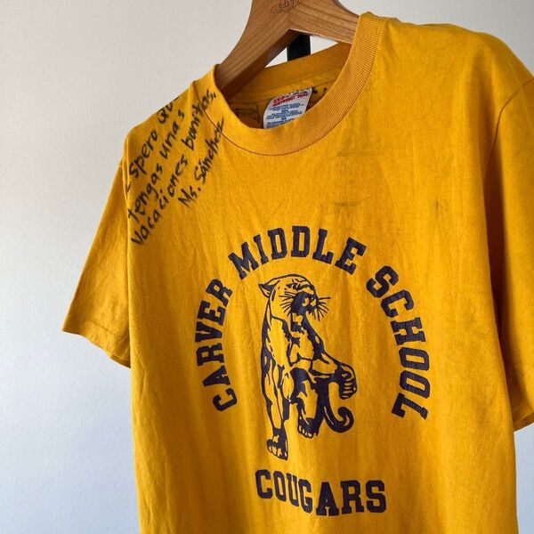 90s USA製 carver middle school ビンテージTシャツ カレッジ イエロー【シングルステッチ】