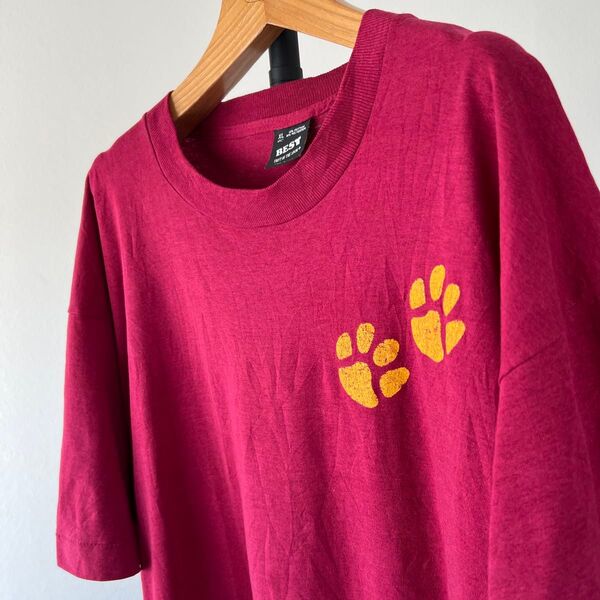 90s USA製 肉球 ビンテージTシャツ アニマル ボルドー メンズ 半袖 XLサイズ 【シングルステッチ】