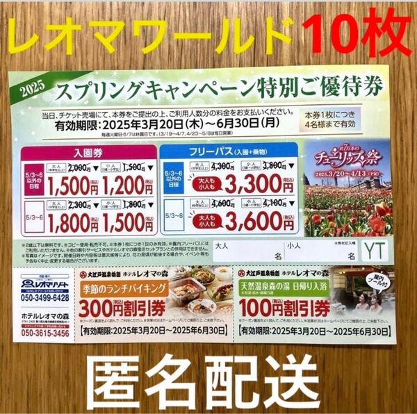 香川県 レオマワールド 特別ご優待券 割引券入園券 フリーパス 10枚 匿名配送