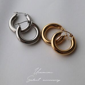 金属アレルギーさん対応◎サージカルステンレスチャンキーフープピアス