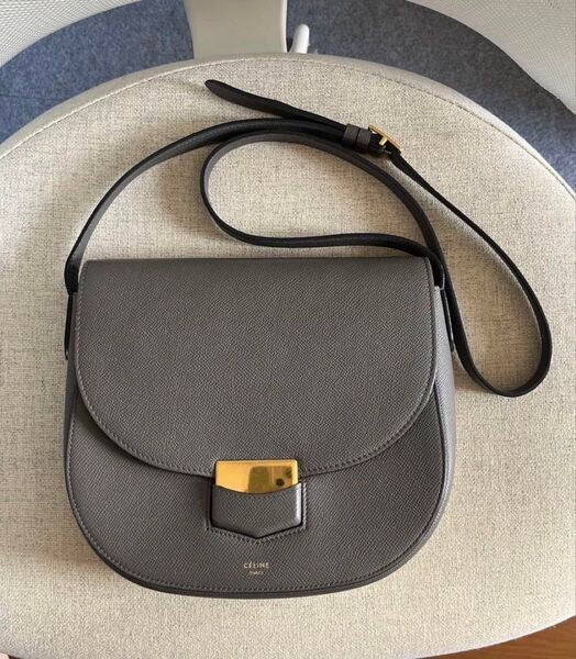 綺麗 CELINE トロッター ゴールド金具 ショルダーバッグ グレー レザー ヴィンテージ