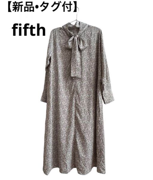【新品タグ付】ぼかし花柄ボウタイワンピース Mサイズ fifth グリーン ワンピース