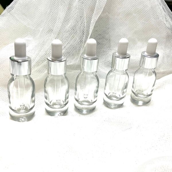 スポイト付き 透明ガラス瓶 丸瓶10ml シルバー アウトレット 5個セット