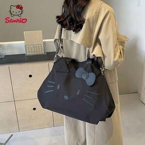 【新品】 レディース トートバッグ ボストンバック キャリーオン キティちゃん 黒 旅行 ヨガ ブラック シンプル 大容量