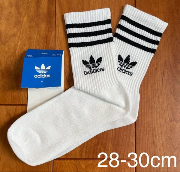 新品 アディダス 28-30cm ソリッド ミッドクルーソックス 白1足セット