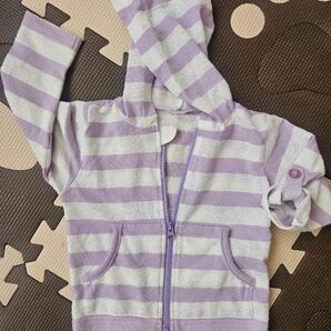 子供服 パーカー パープル ストライプ ラメ 透け感 90