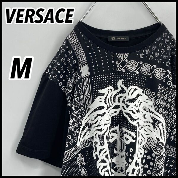 【QR確認済み】ヴェルサーチェ Versace メデューサ バンダナ柄 Tシャツ