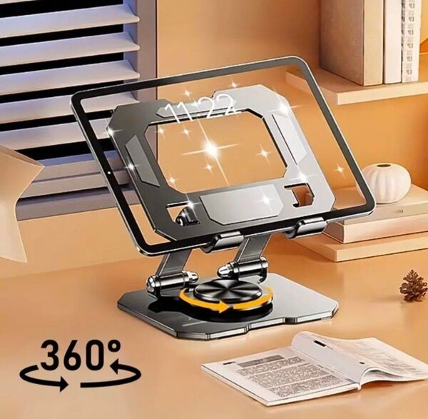 iPad折りたたみ式金属タブレットスタンド、360度回転、デスク用