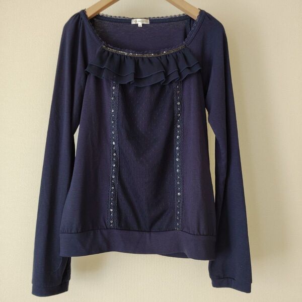 GLACIER ダークブルー フリル付き Tシャツ M #kp9 カットソー M 長袖