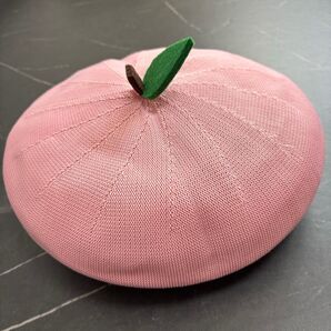 桃 ベレー帽 もも 帽子 フルーツモチーフ ヘタ付き 大人用 レディース 調節可能 紐付き 春夏 ピンク フェルト ロリィタ