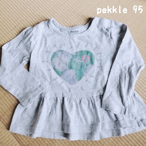 pekkle 長袖Tシャツ ハート柄 95 グレー