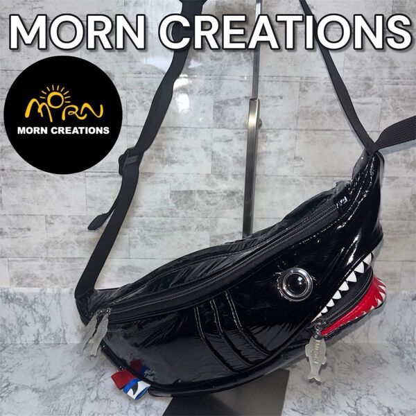 MORN CREATIONS モーンクリエイションズ シャークウエストポーチ マイクロF エナメル ブラック ボディバッグ