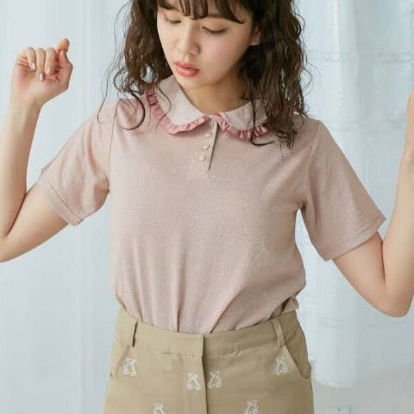 merry jenny カットソー ピンク 半袖 ラメ フリル フリーサイズ