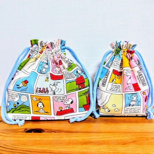 ハンドメイド SNOOPY スヌーピー柄生地 お弁当袋&コップ袋