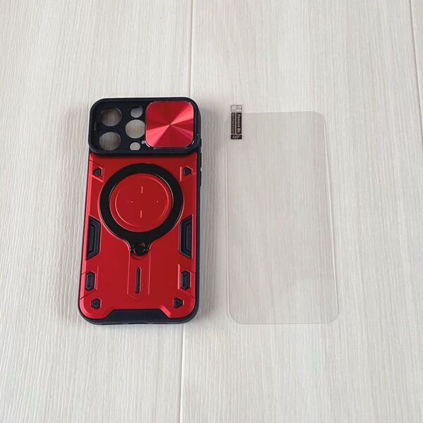 iPhone 15 Pro Max ケース スライド式 レンズ保護 レッド フィルム 1枚