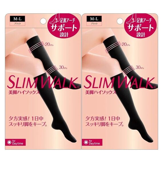 スリムウォーク 美脚 ハイソックス M-L ブラック AskDoctors ふくらはぎ 足裏 アーチサポート2足 M-Lサイズ