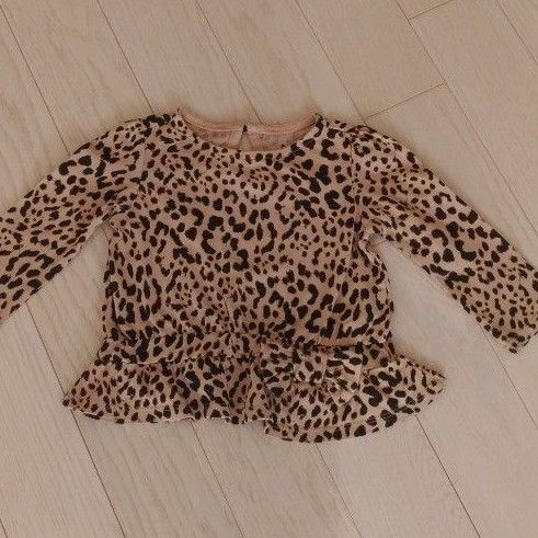 baby Gap 100 ヒョウ柄 長袖 ペプラム リボン トップス カットソー