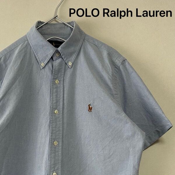 美品 90s POLO Ralph Lauren 半袖BDシャツ ブルー