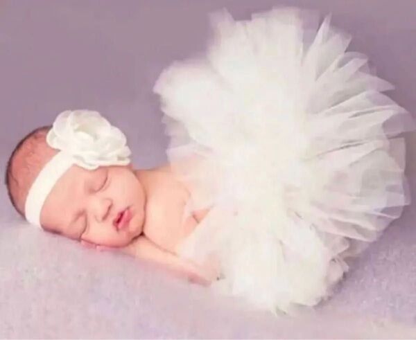 ニューボーンフォト ベビー 新生児 記念撮影 チュチュ ヘア飾り付 ホワイト