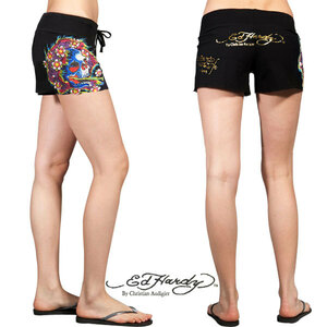 Ed Hardy　エドハーディー レディース プラチナム　ショーツ　ビューティフルゴースト　 ラインストーン付き ショート パンツ 黒　M 