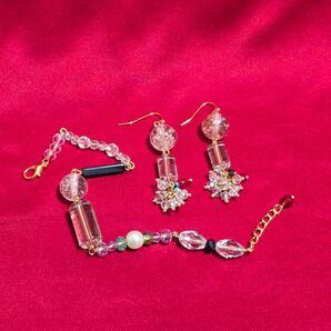★ ハンドメイド ブレスレット ピアス アクセサリー 2点セット★