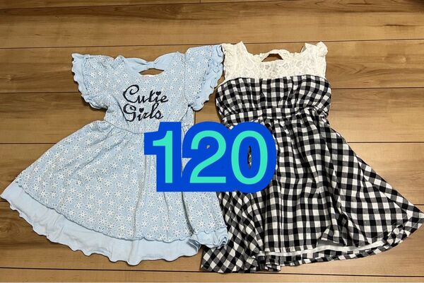 120サイズ ワンピース 2枚セット 半袖 ノースリーブ チェック柄 花柄