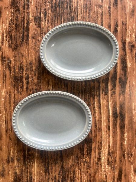 ドット グレーオーバル 小皿2枚 洋食器 美濃焼 オシャレ カフェ風