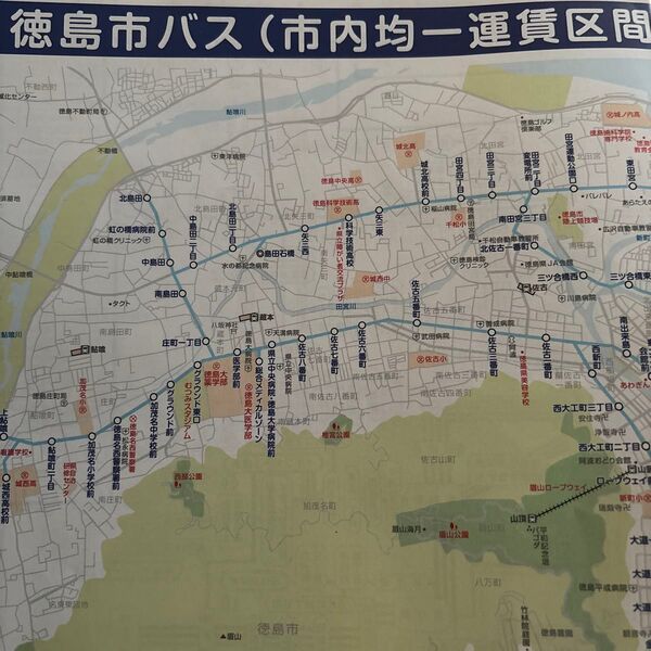 徳島市バス、市内均一区間路線図